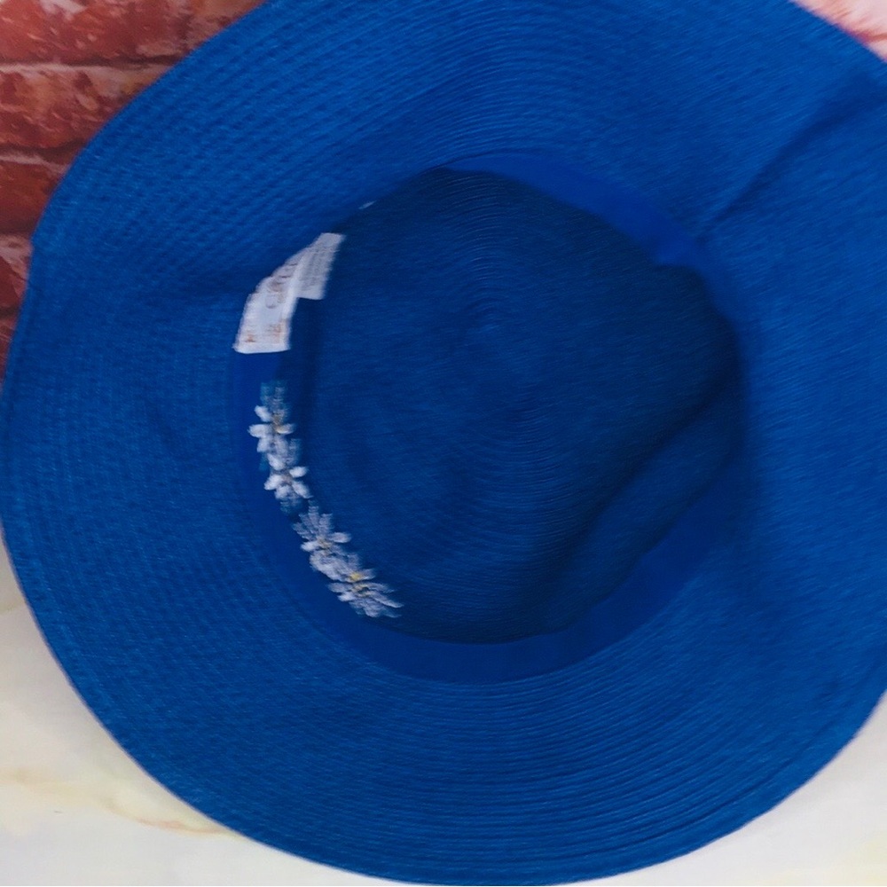 Cappelli Straw World Blue Packable Daisy Embroidered Bucket Beach Hat - Picture 7 of 8